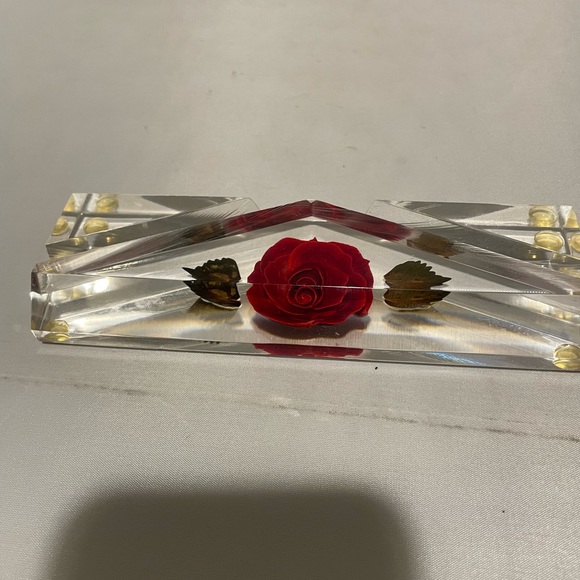 Vintage Red Rose Bircraft-Style Business Card Recipe Holder Clear Lucite Acrylic - Picture 9 of 12